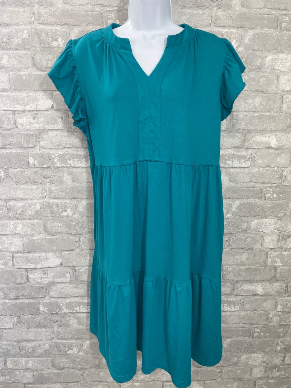 ANRABESS Teal Ruffle Sleeve Tiered Dress